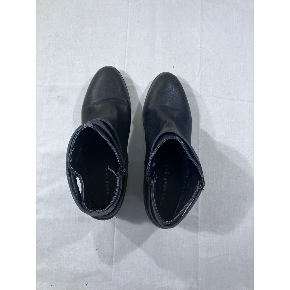 Madden Girl Basil Black Faux Leather Ankle Boots Women Size 7.5 Zip Stacked Heel